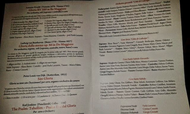 CONCERTO SINFONICO “GLORIA” musica sacra – Duomo di Codroipo (UD) – 20 dicembre 14