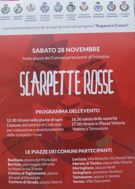 SCARPETTE ROSSE contro la violenza sulle donne: 28 nov 2015 – CAMINO T e TALMASSONS (UD)