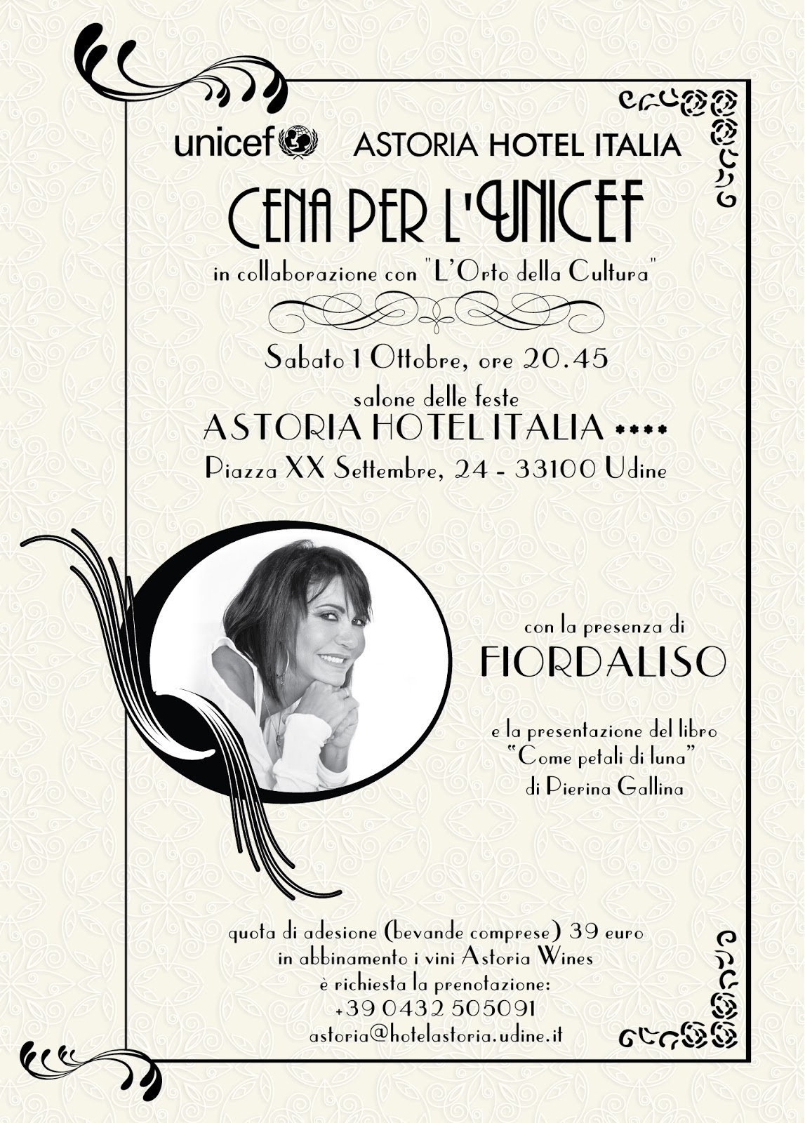 il mio Libro…Come Petali di Luna… 1° presentazione: 1 ottobre 2016 Hotel ASTORIA Cena Unicef con la cantante FIORDALISO