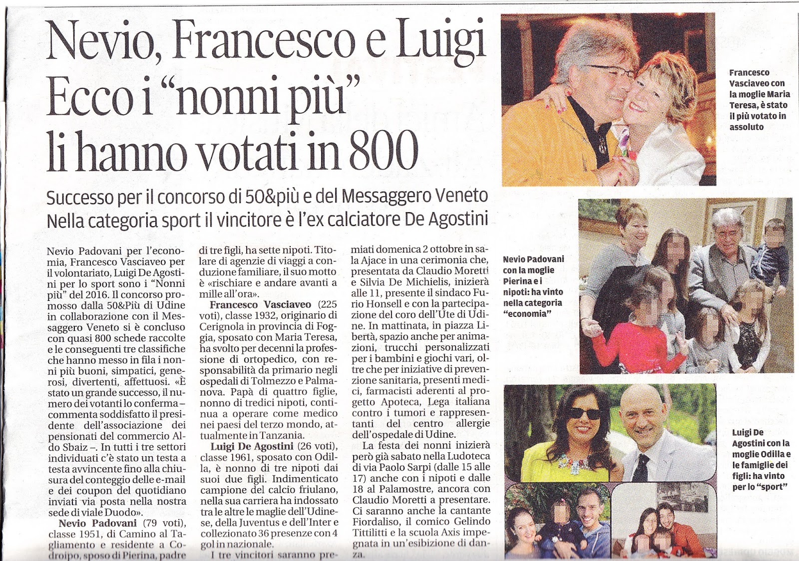 UDINE: “NONNO PIU'” 2 ottobre 2016 – premiazione in sala Ajace