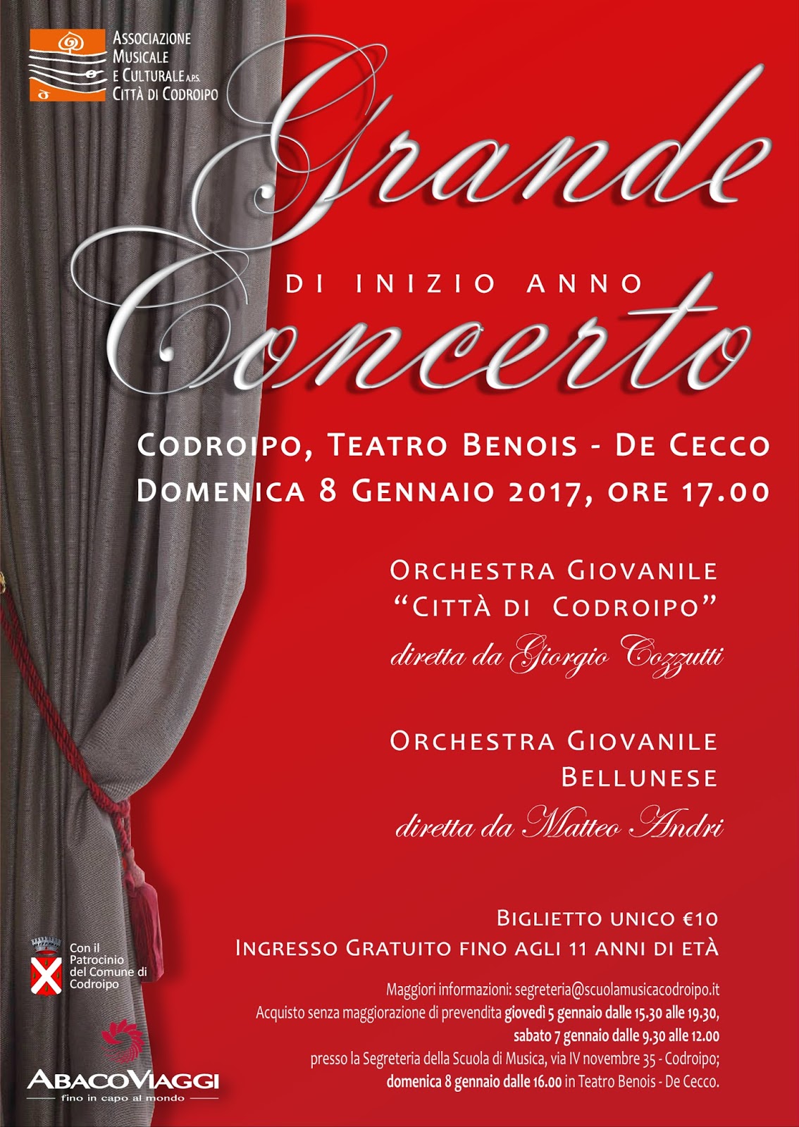 CODROIPO (UD) GRANDE CONCERTO DI INIZIO ANNO con due orchestre giovanili – 8 gennaio 2017