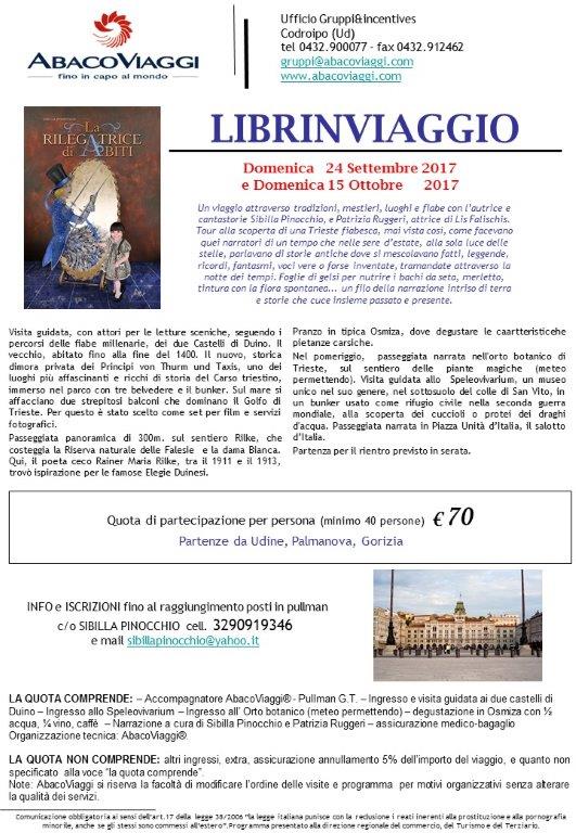 LIBRINVIAGGIO… LA RILEGATRICE DI ABITI di SIBILLA PINOCCHIO – Tour a TRIESTE 24 settembre e 15 ottobre 2017 – con AbacoViaggi