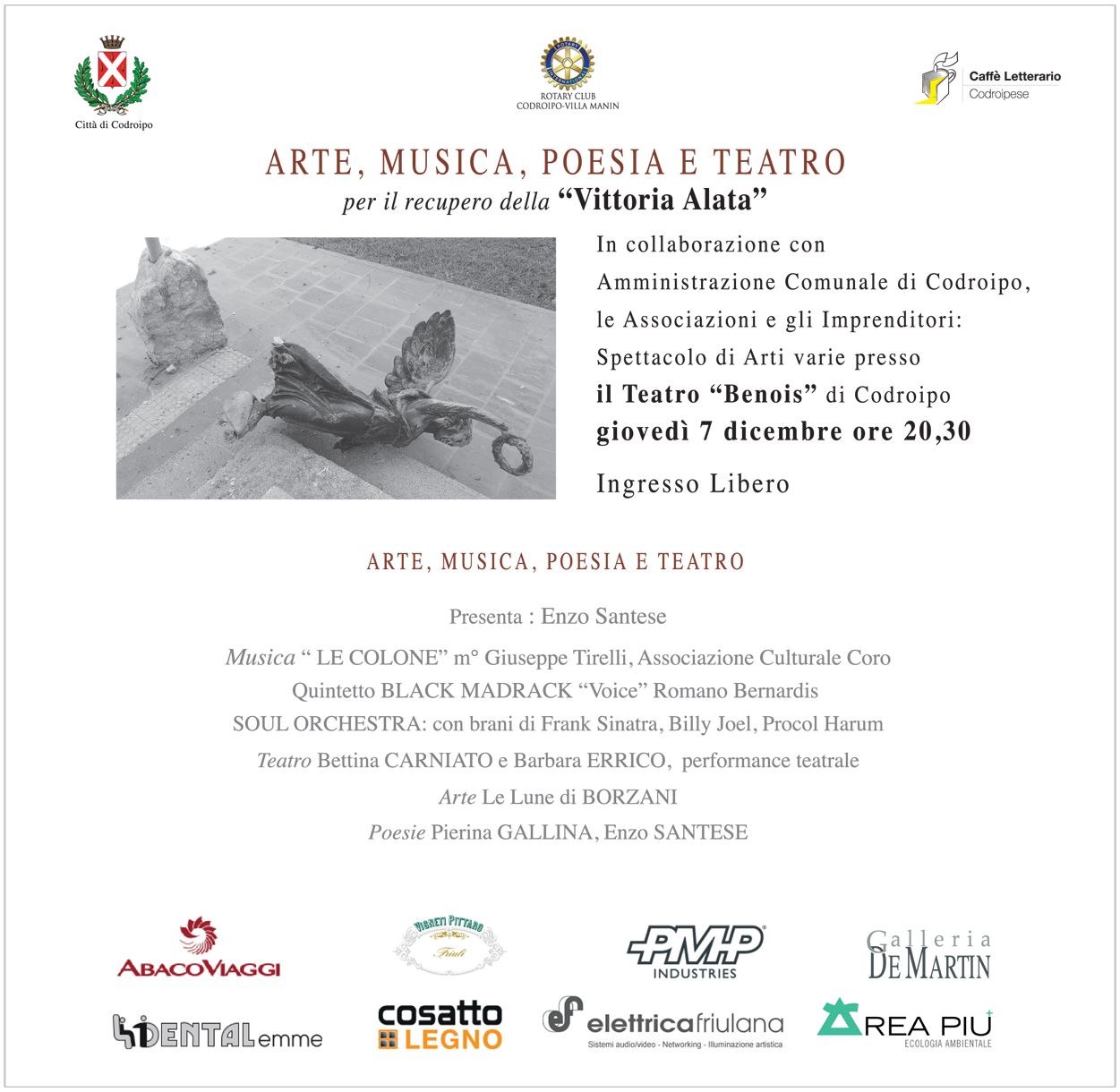 ARTE, MUSICA, POESIA, TEATRO a CODROIPO (UD) al teatro Benois – 7 dicembre 2017
